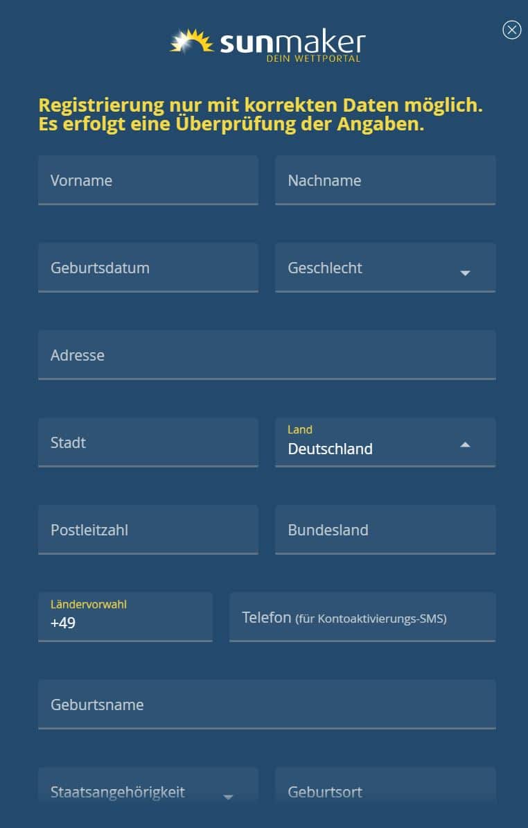 Registrierung mit dem Sunmaker Gutscheincode